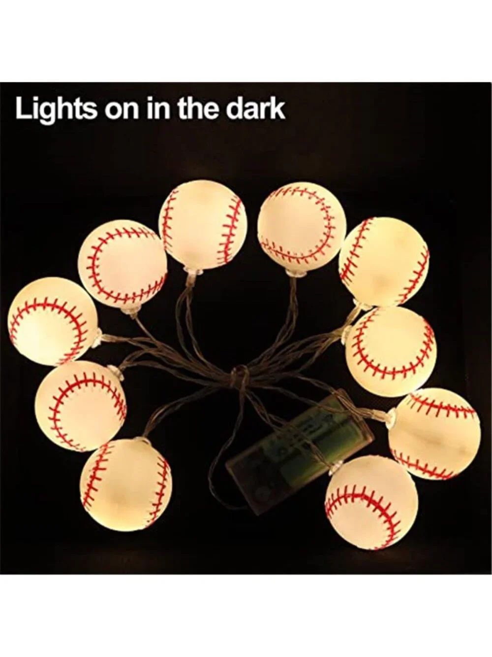 Baseball LED String Lights Warm White Battery Timer Boys Room Sport Decor